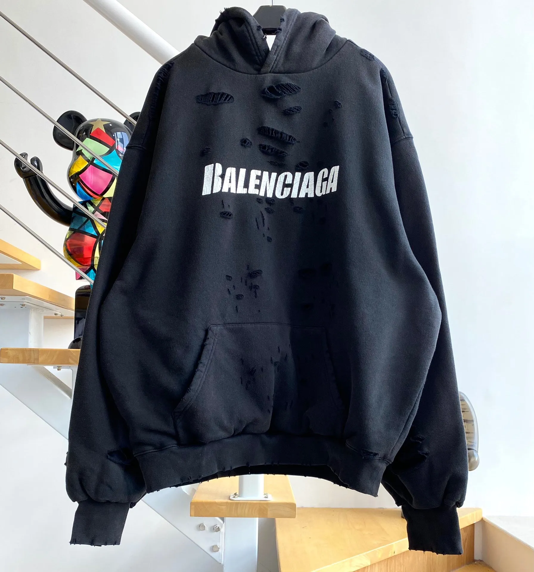 Hoodie Black Distressed