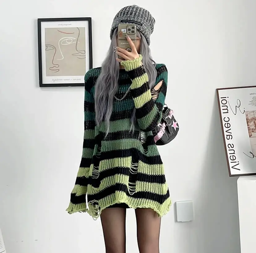 Ins rainbow gradient striped knit sweater BY1008