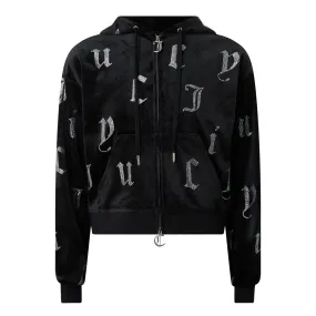 JUICY COUTURE Naia Diamanté Logo Velour Hoodie - Black