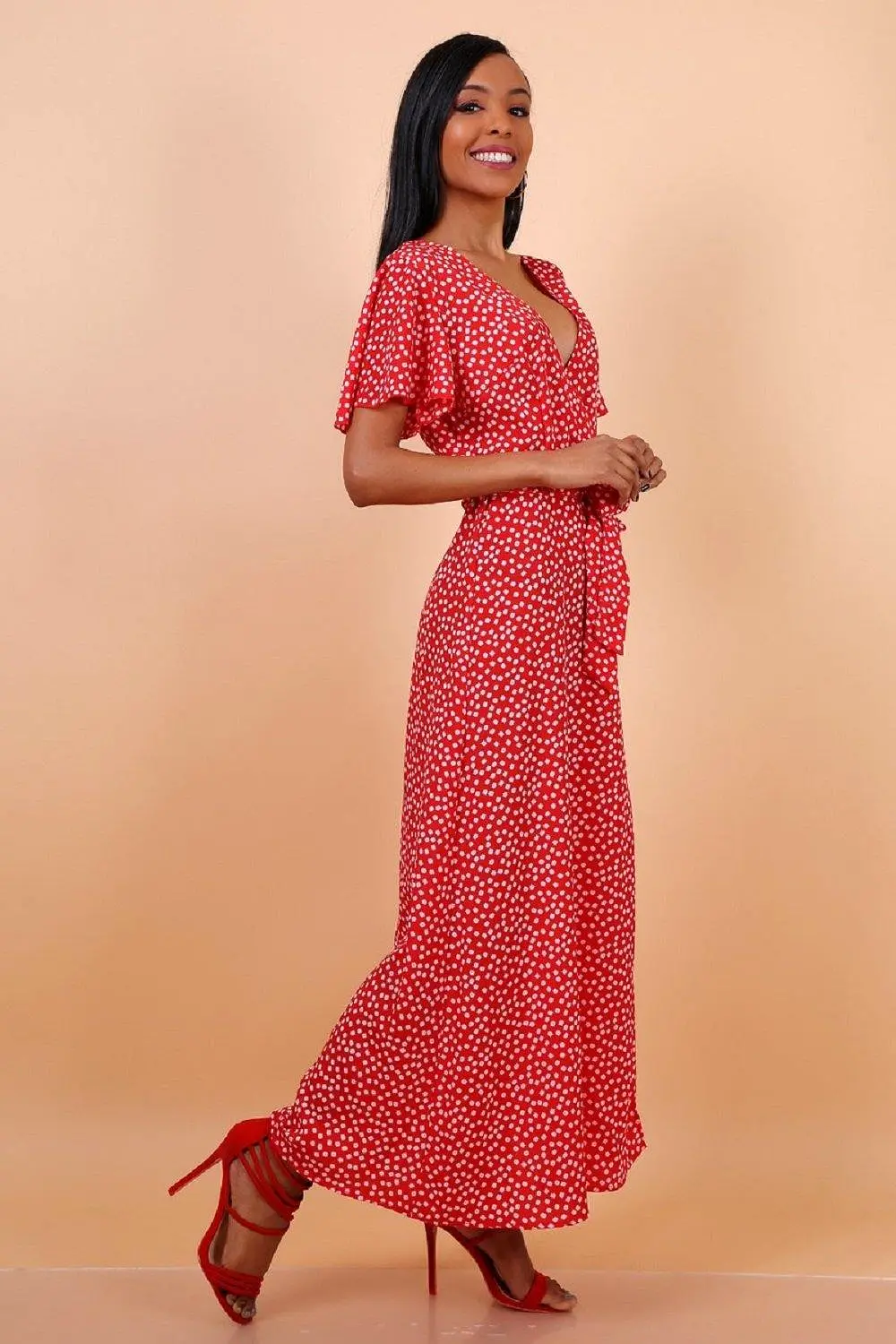 Lilura London Wrap Front Split Leg Maxi Dress  Daisy Dot