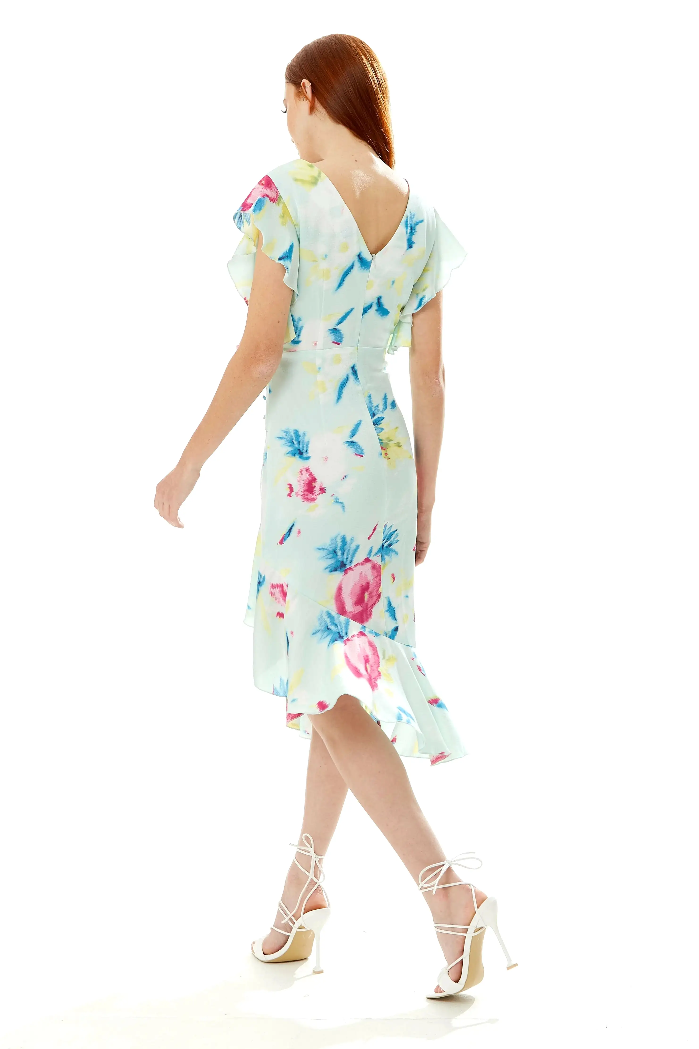 Liquorish Floral Print Midi Wrap Dress In Mint Green