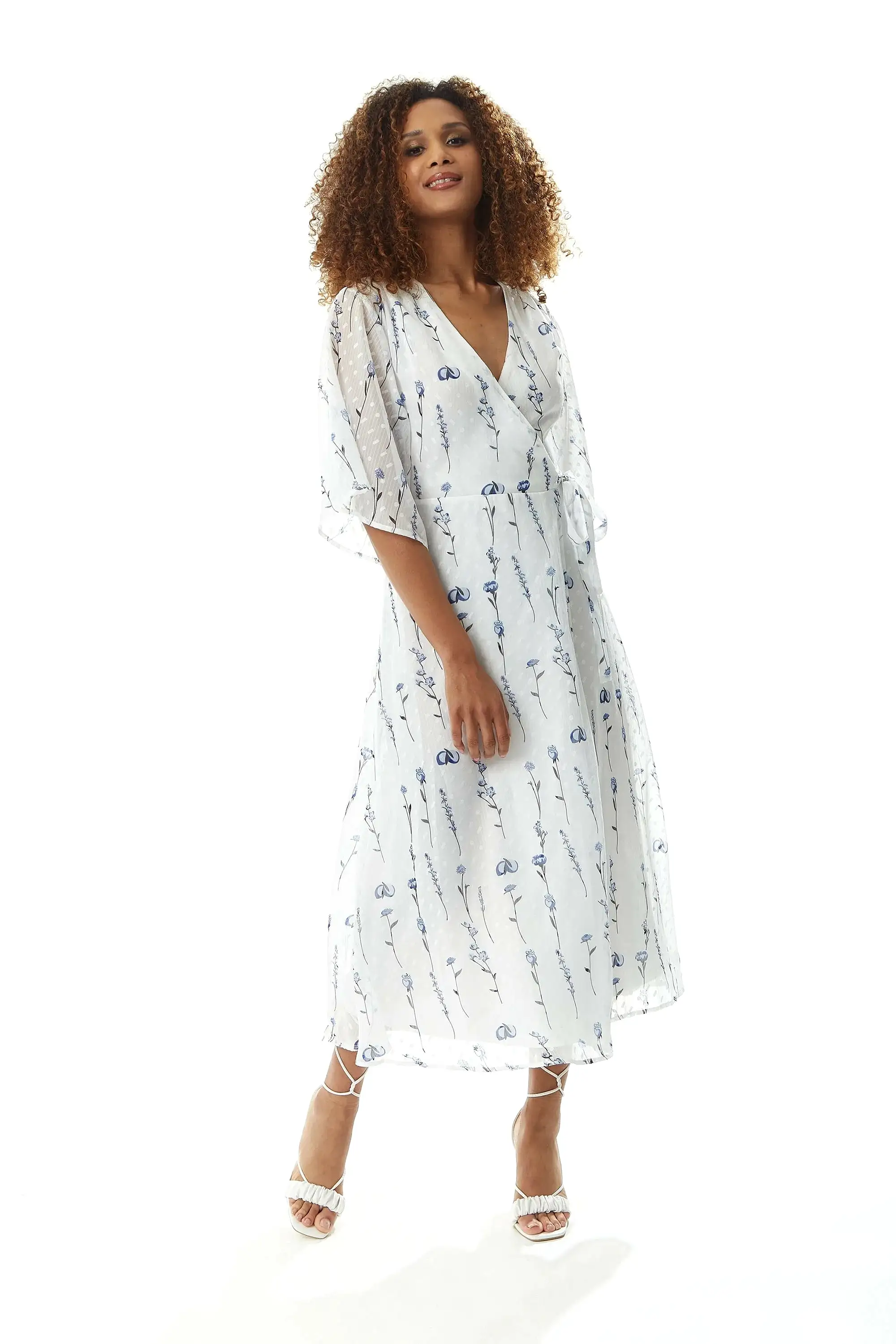 Liquorish Floral Print Midi Wrap Dress