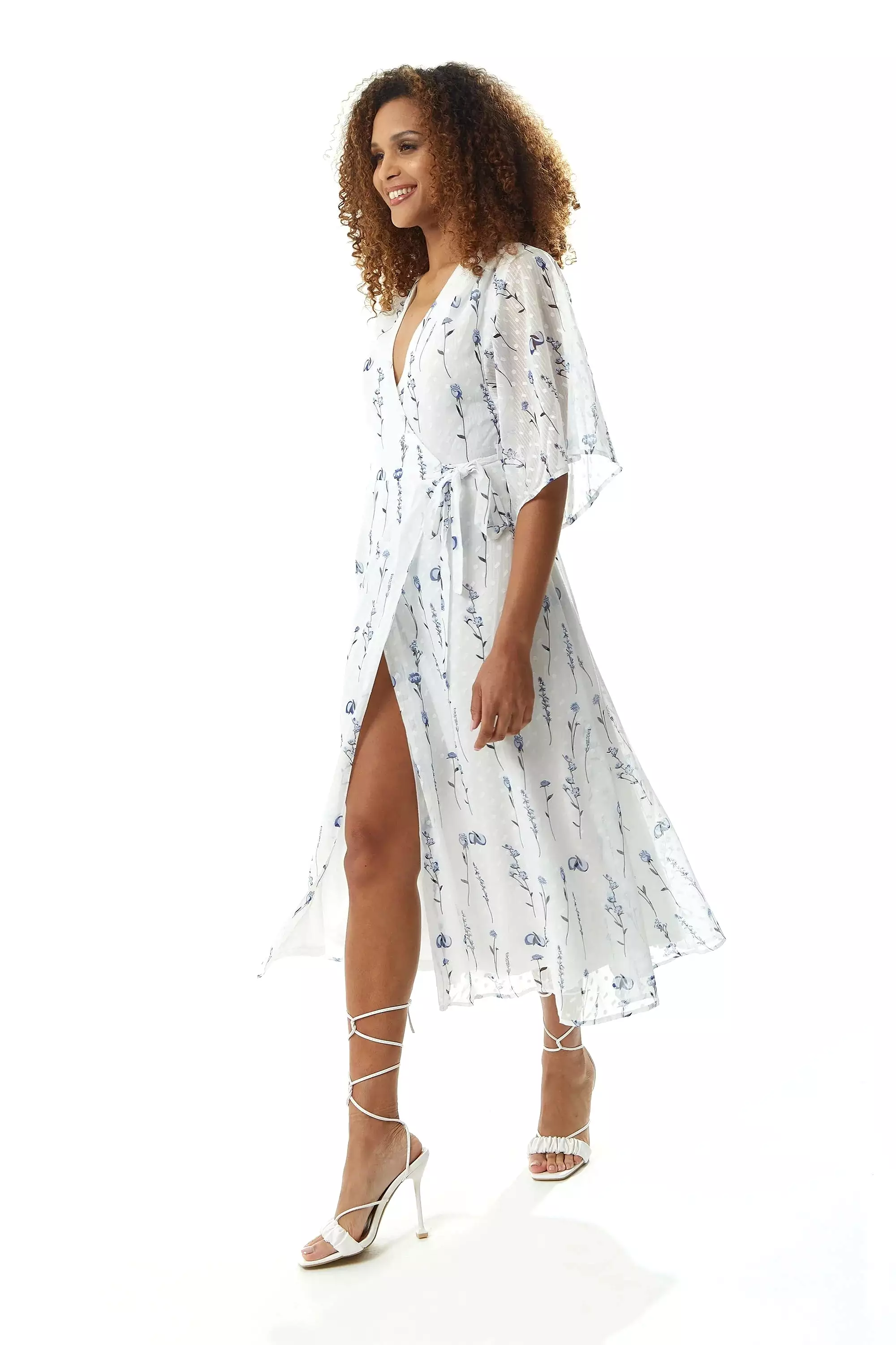 Liquorish Floral Print Midi Wrap Dress