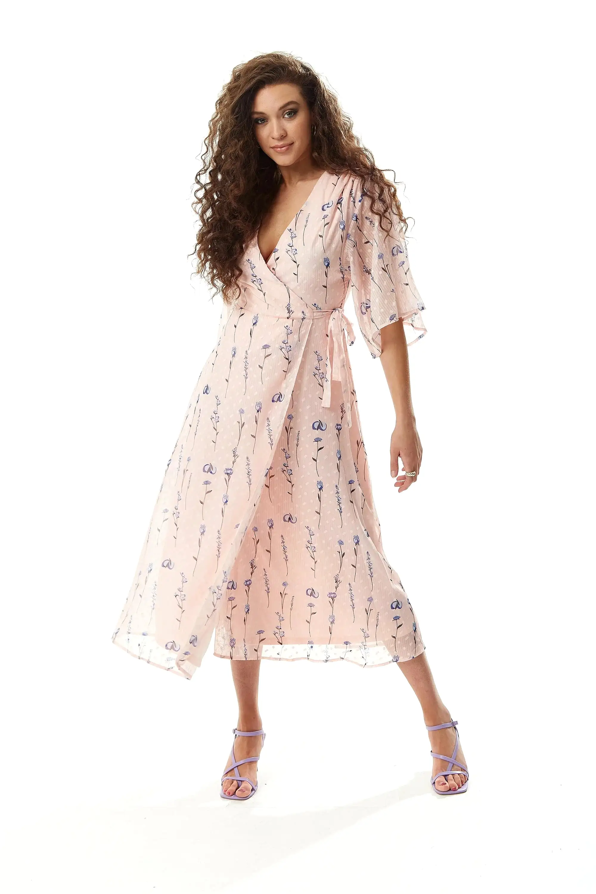 Liquorish Floral Print Midi Wrap Dress