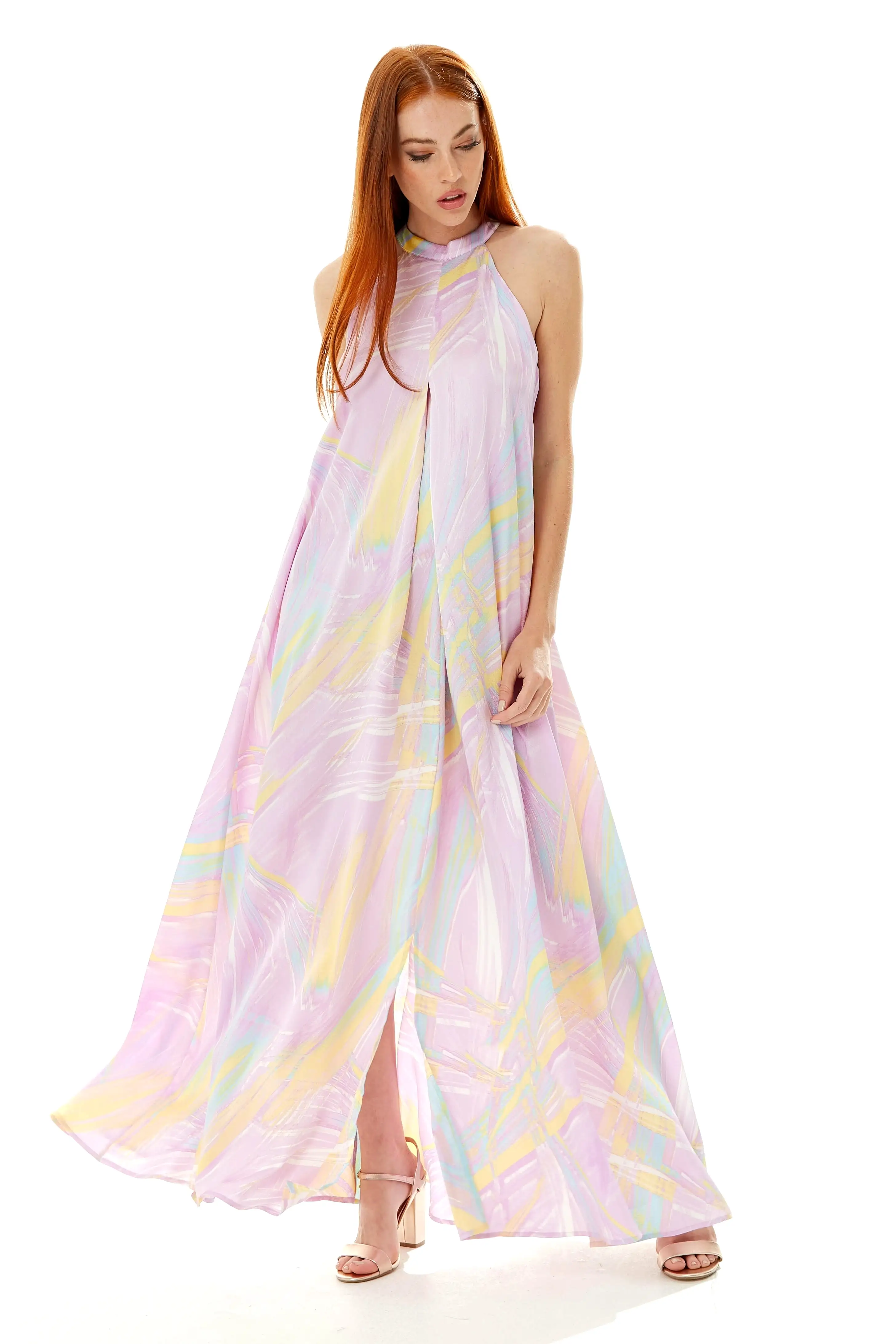 Liquorish Maxi Abstract Print Dress With A High Neck