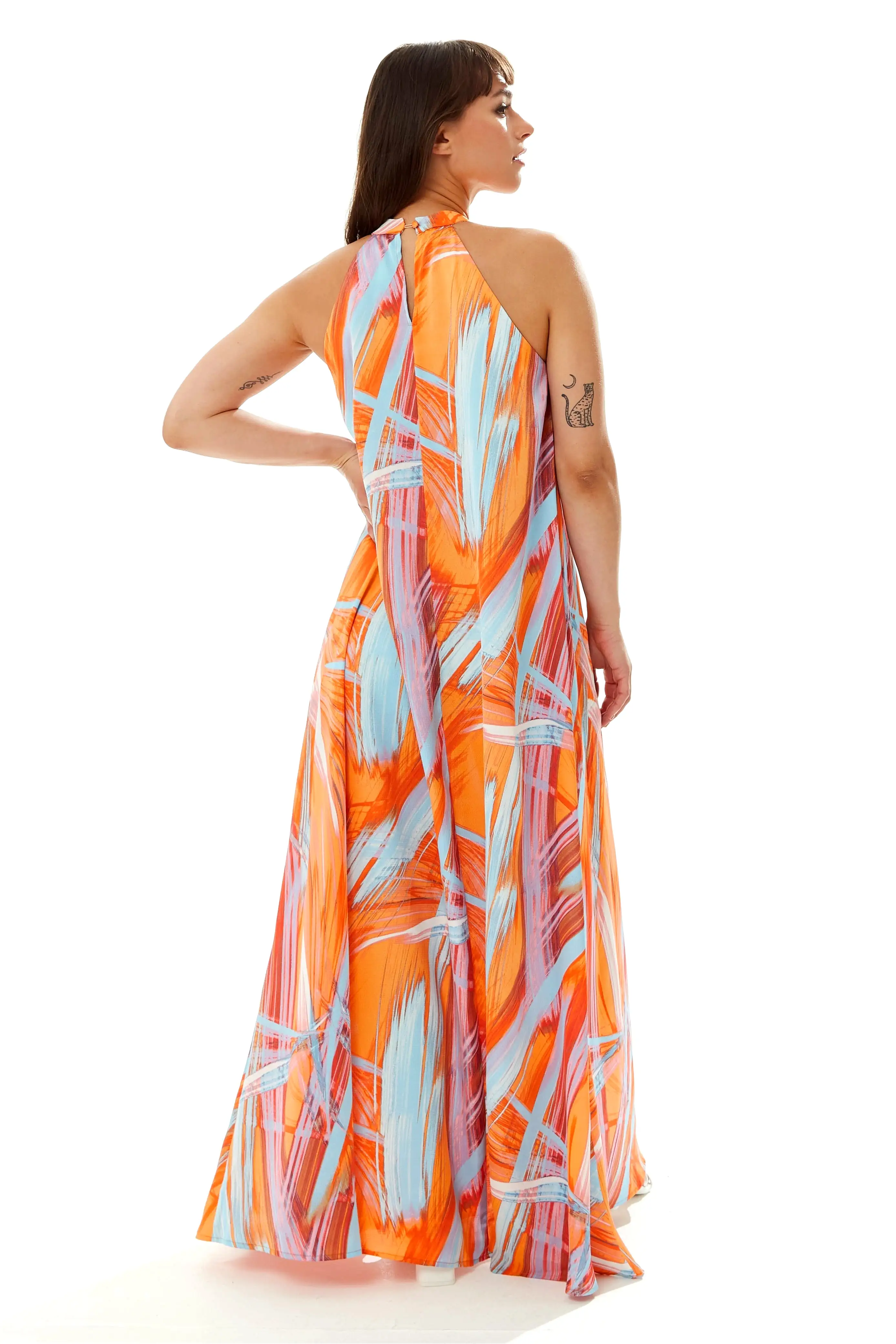 Liquorish Maxi Abstract Print Dress With A High Neck