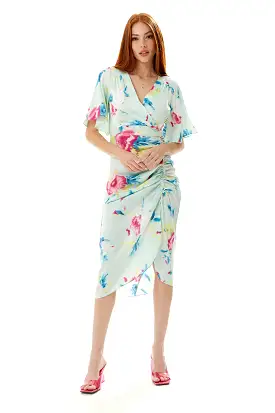 Liquorish Midi Wrap Dress With Floral Print In Mint Green