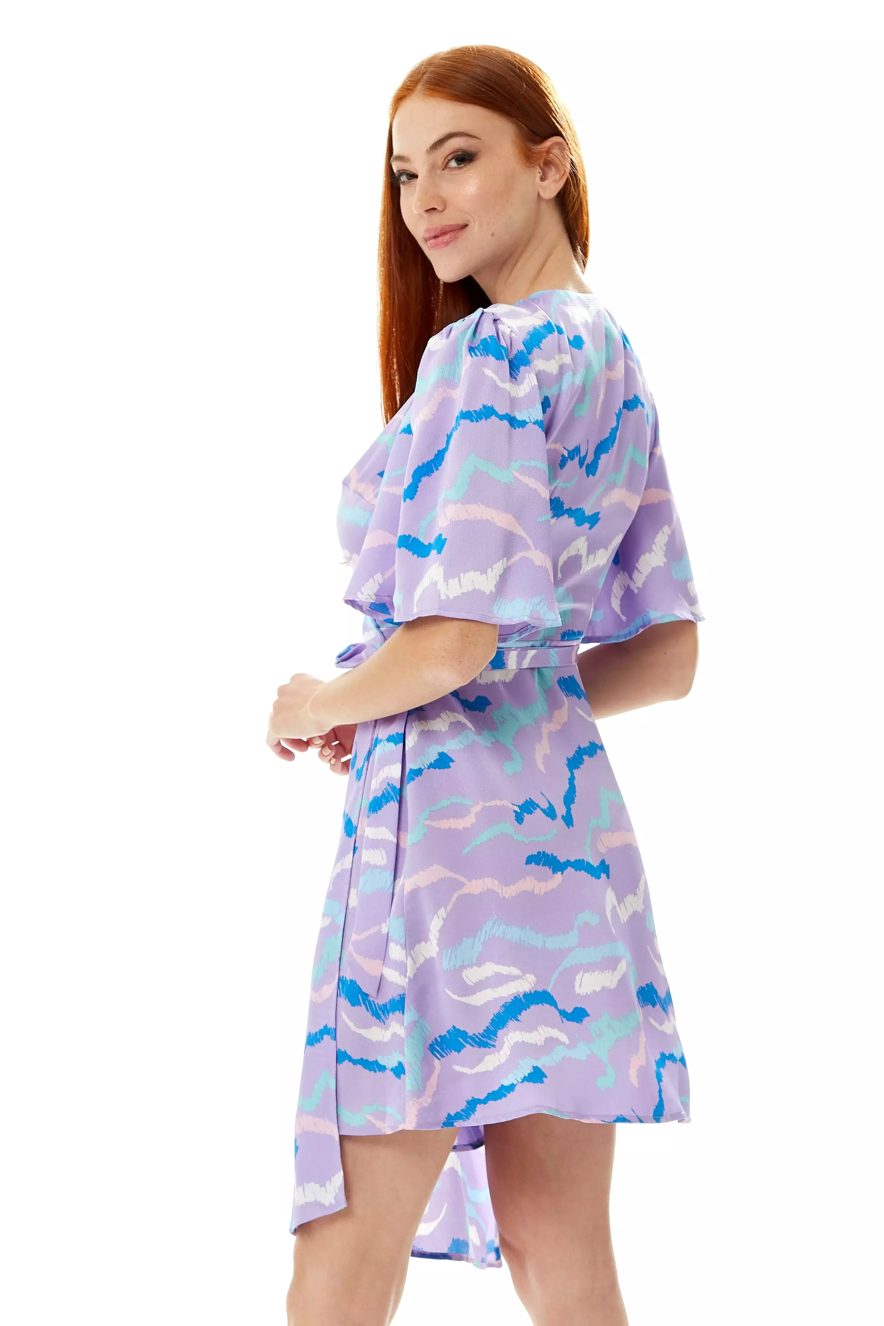 Liquorish Mini Abstract Print Wrap Dress