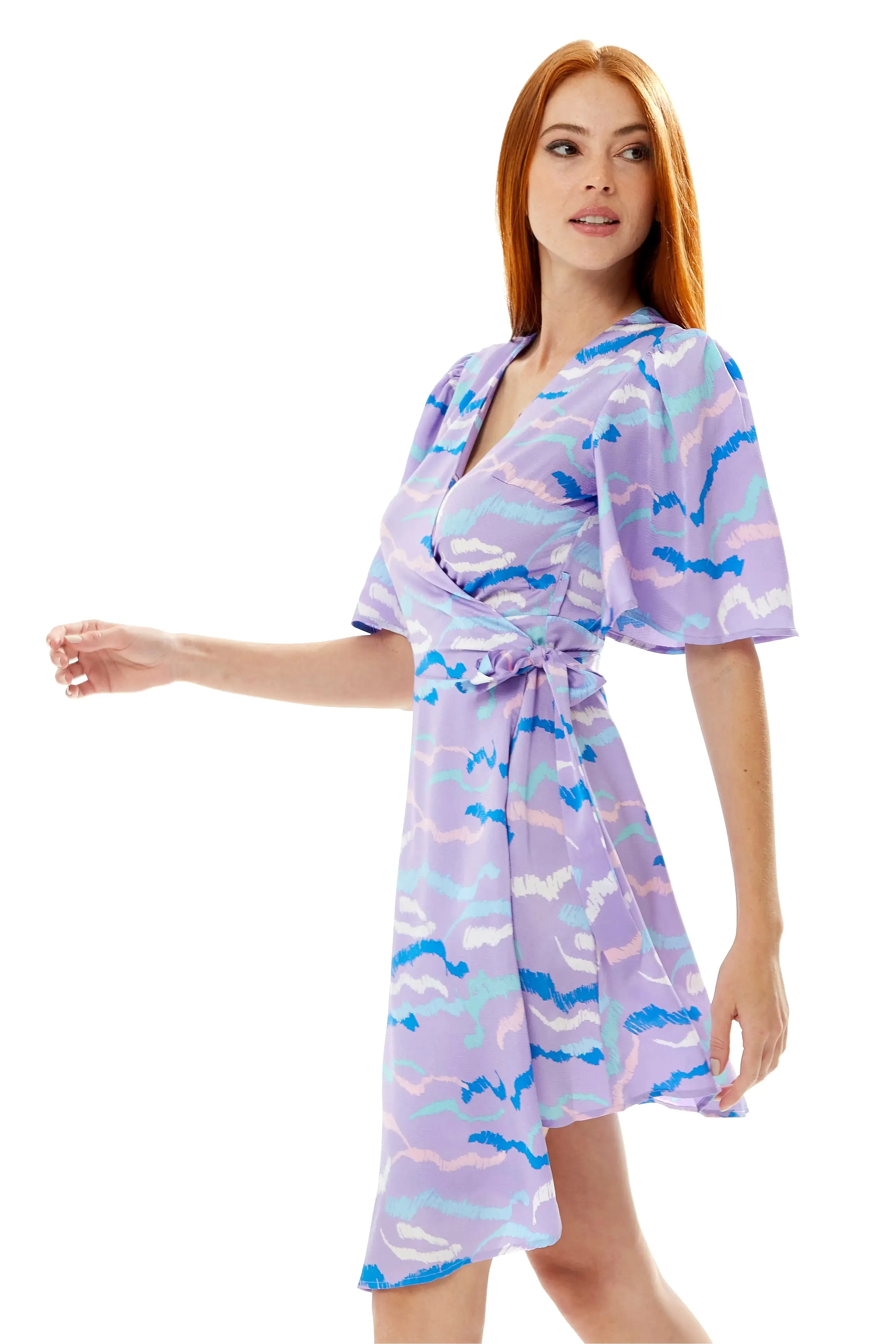 Liquorish Mini Abstract Print Wrap Dress