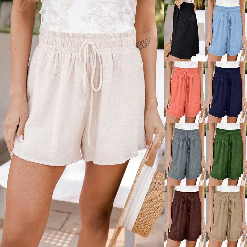 Loose Double Wrinkled Casual Shorts Wide Leg Pants