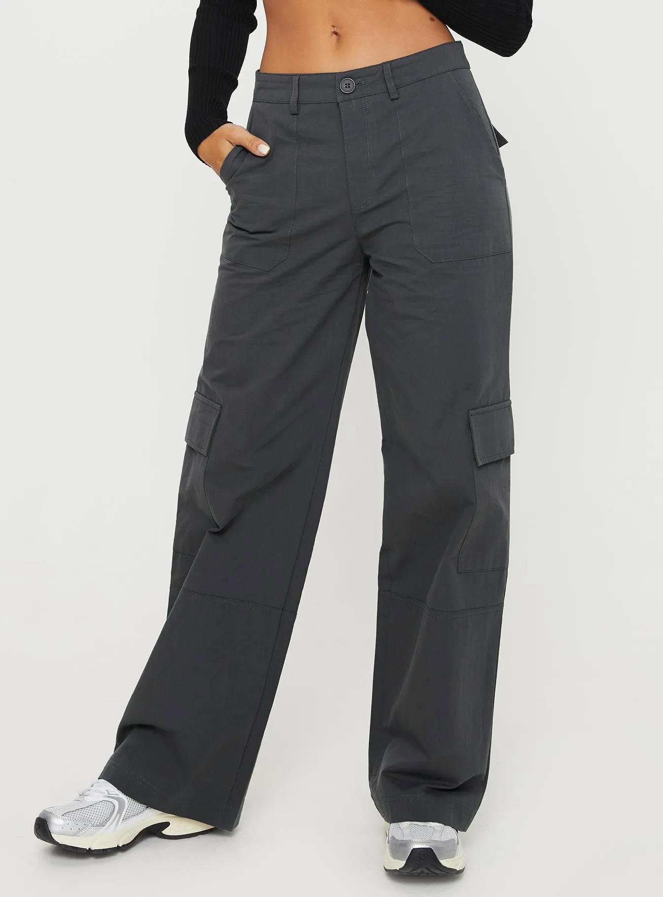 Luna Mid Rise Cargo Pants Charcoal