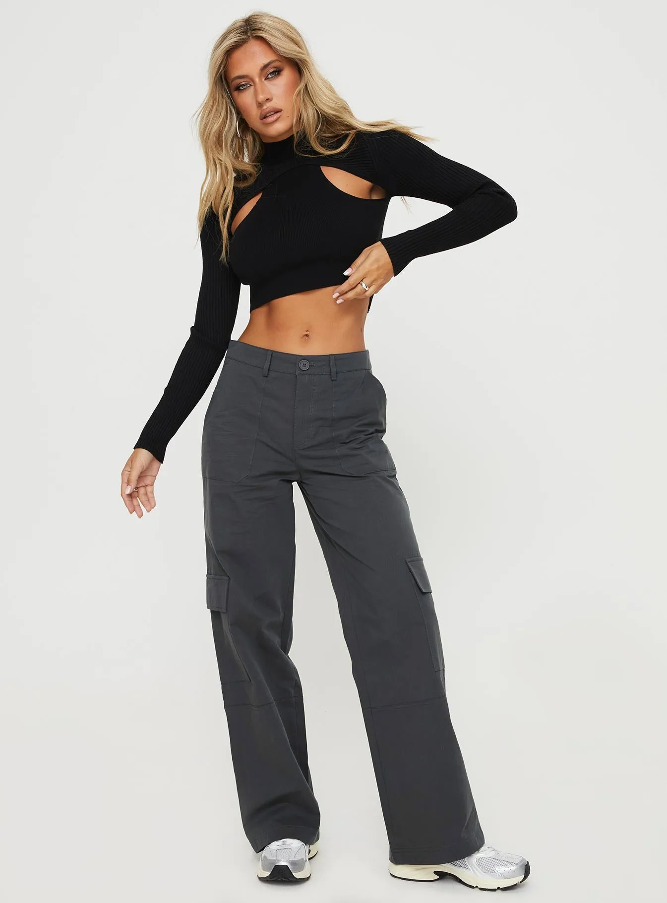 Luna Mid Rise Cargo Pants Charcoal