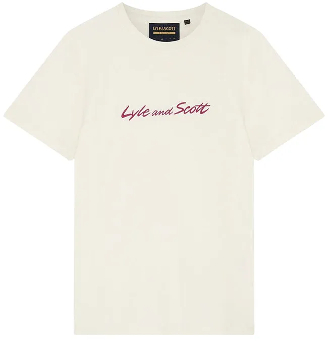 Lyle and Scott Mens Script Embroidery T Shirt Vanilla Ice Lovecraft