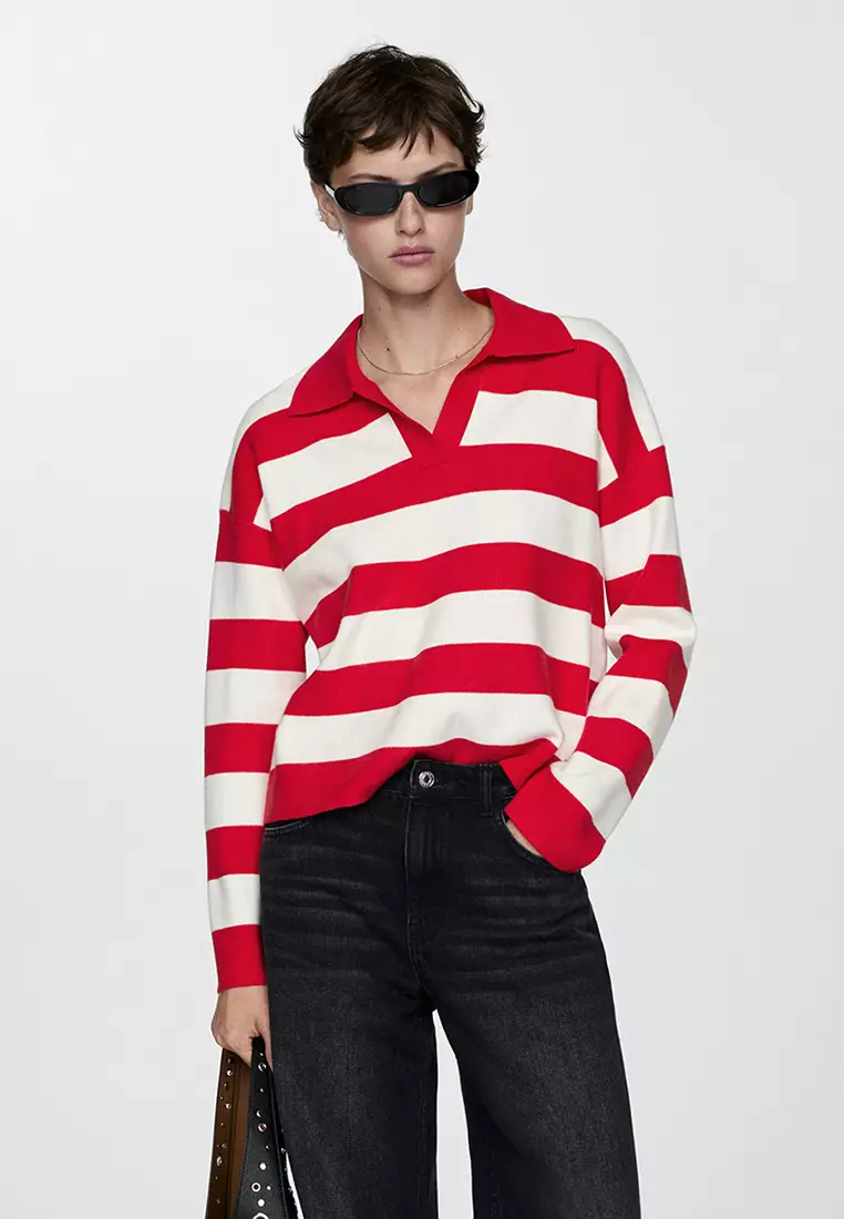 Mango Striped Polo-Neck Sweater