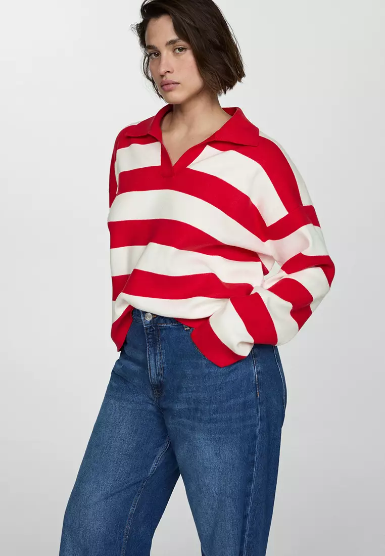 Mango Striped Polo-Neck Sweater