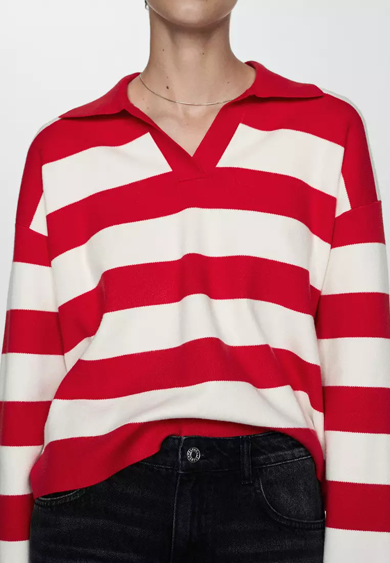 Mango Striped Polo-Neck Sweater