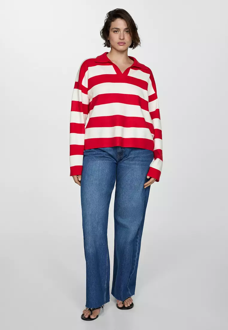 Mango Striped Polo-Neck Sweater