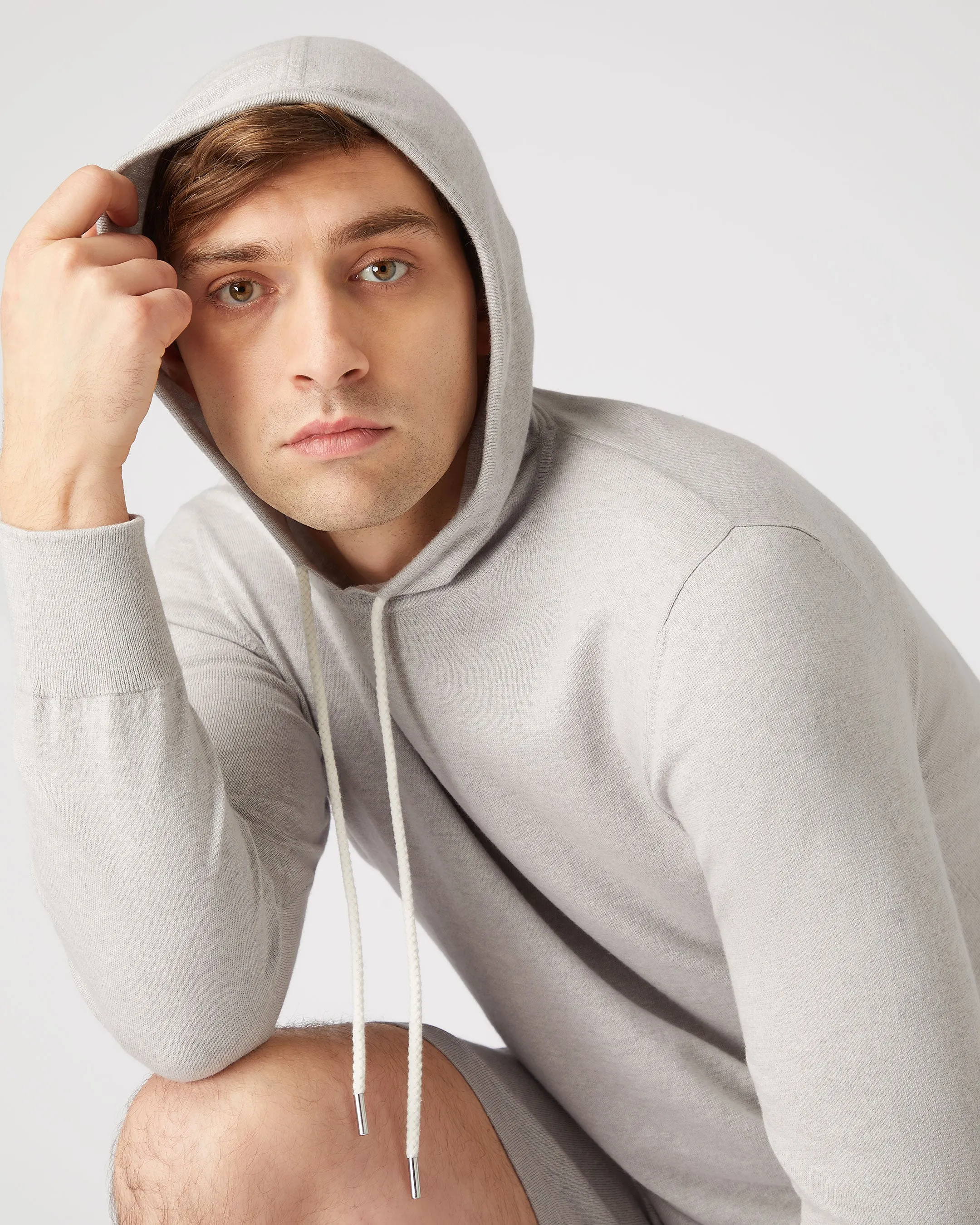 Men's Cotton Cashmere Silk Hoodie Fumo Grey