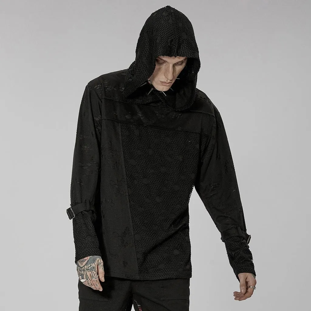 Men's Gothic Ripped Mesh Splice Hoodies