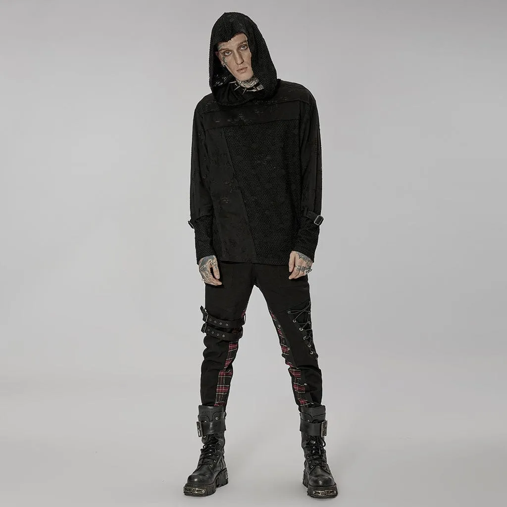 Men's Gothic Ripped Mesh Splice Hoodies