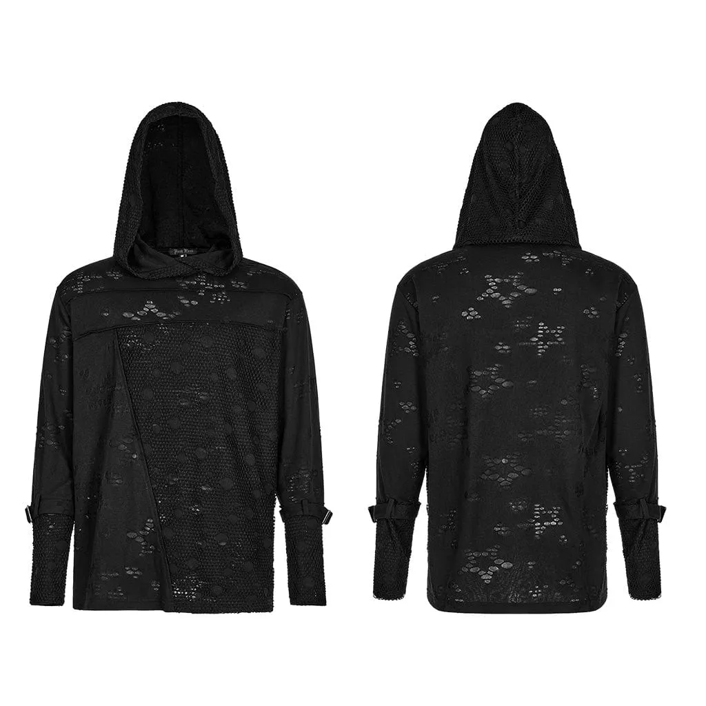 Men's Gothic Ripped Mesh Splice Hoodies