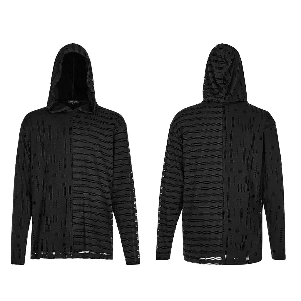 Men's Gothic Striped Splice Ripped Hoodies