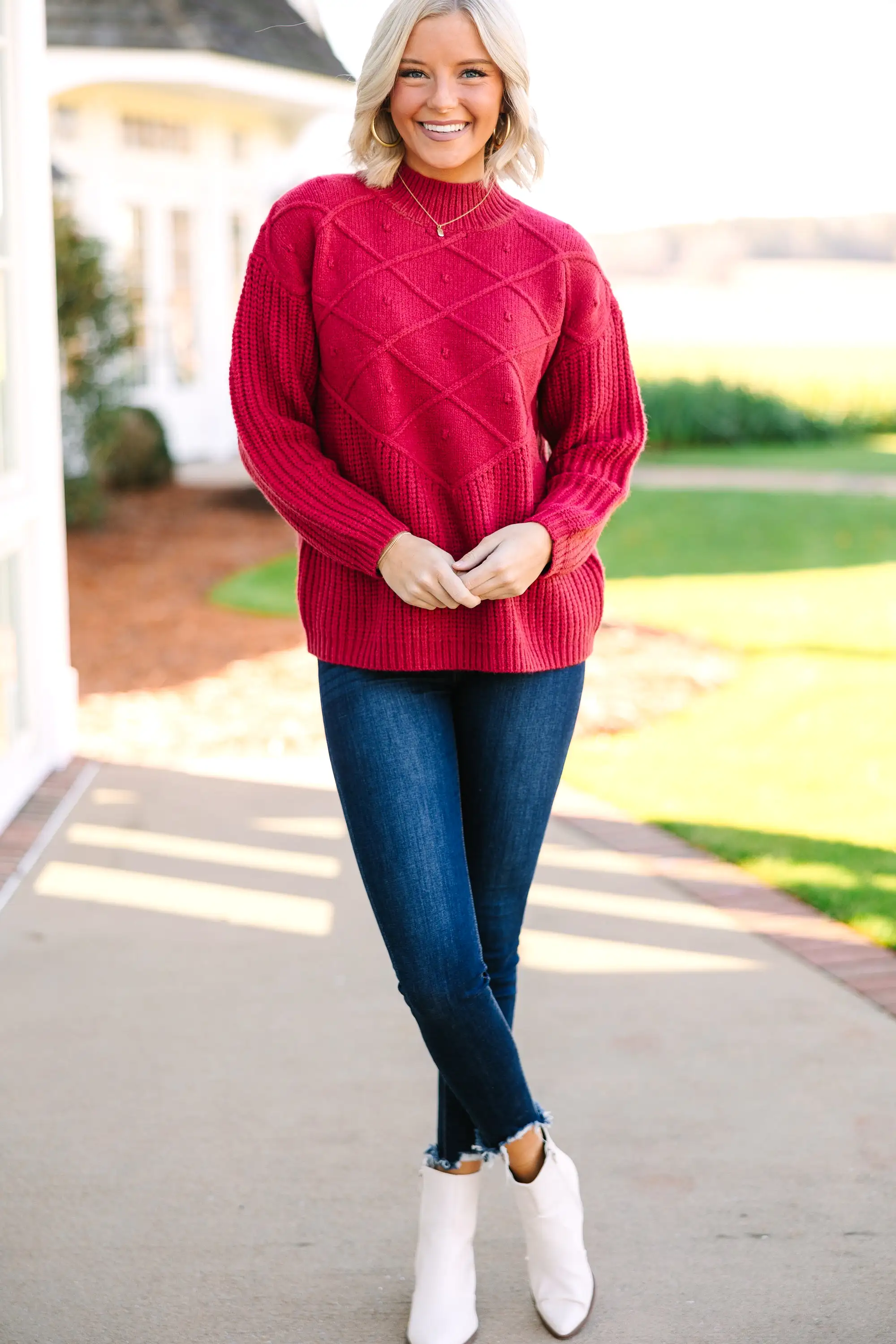 More Than You Know Burgundy Red Mock Neck Sweater