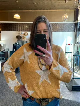 Mustard Star Print Crew Neck Sweater