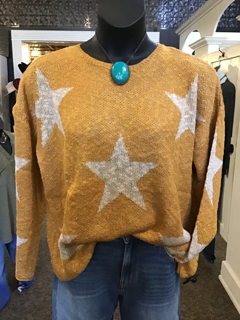 Mustard Star Print Crew Neck Sweater