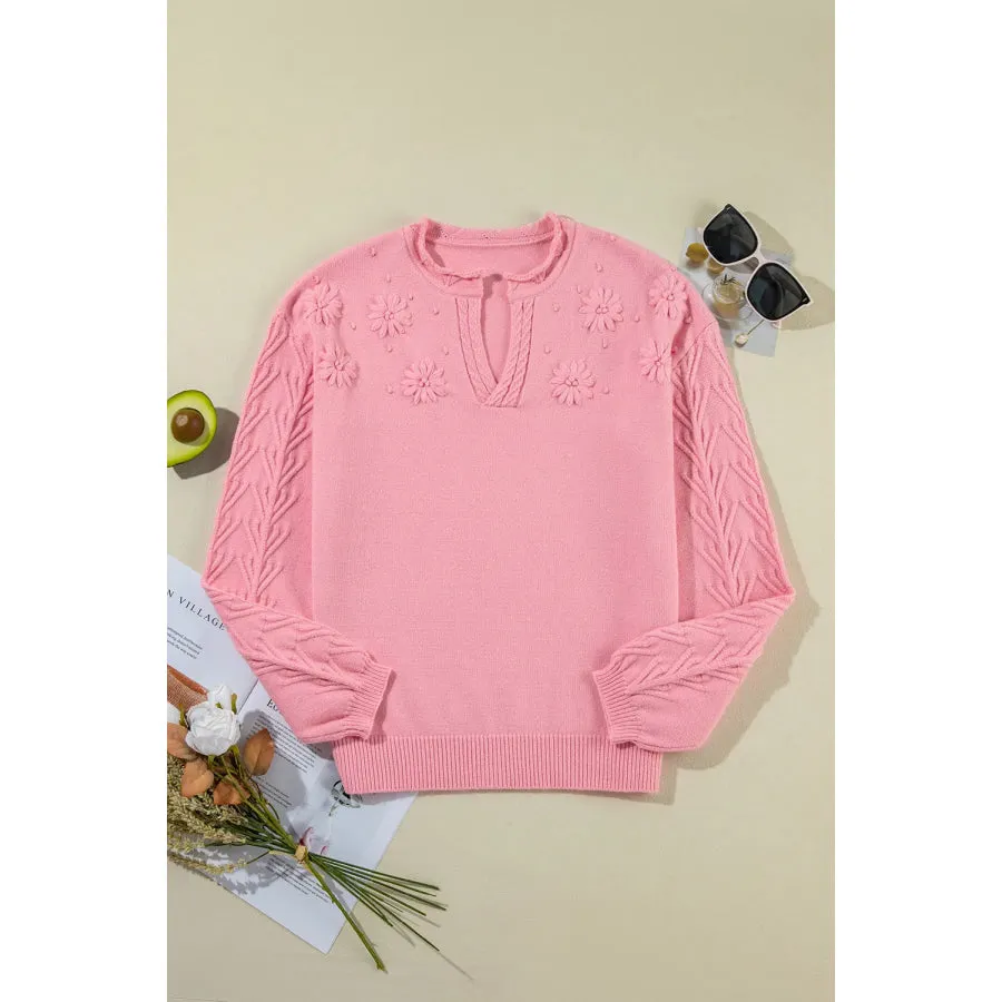 Notched Long Sleeve Sweater