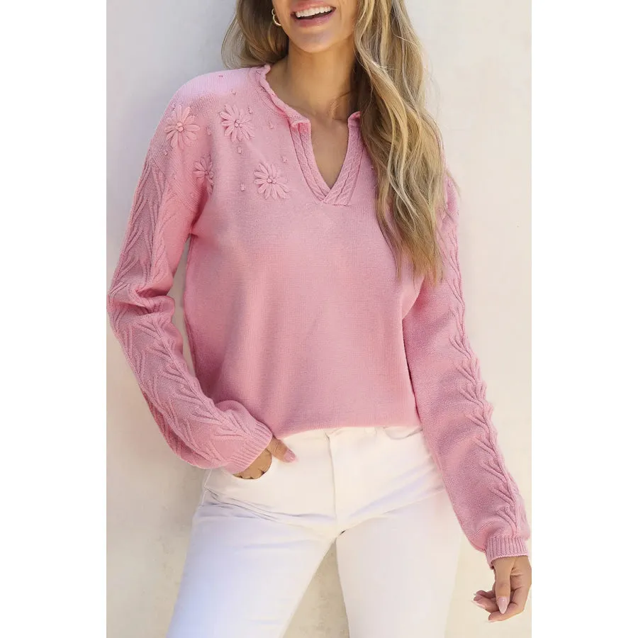 Notched Long Sleeve Sweater