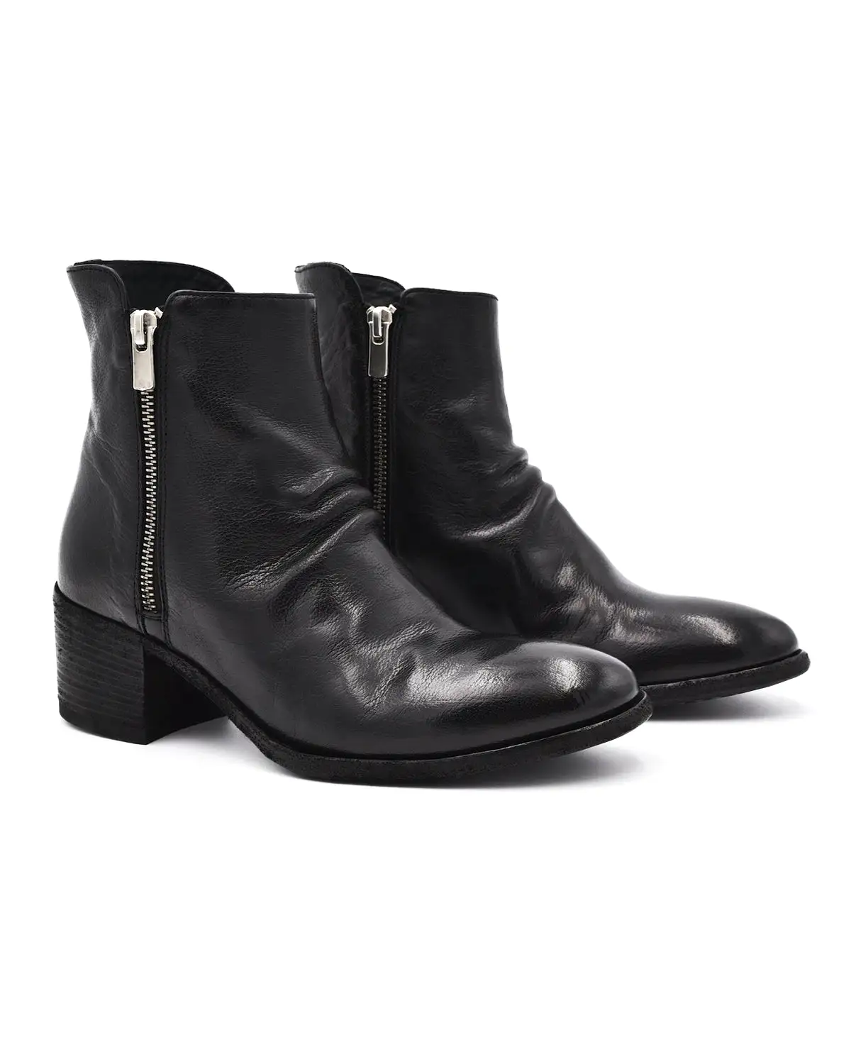 Officine Denner Black Double Zip Mid Heel Boot