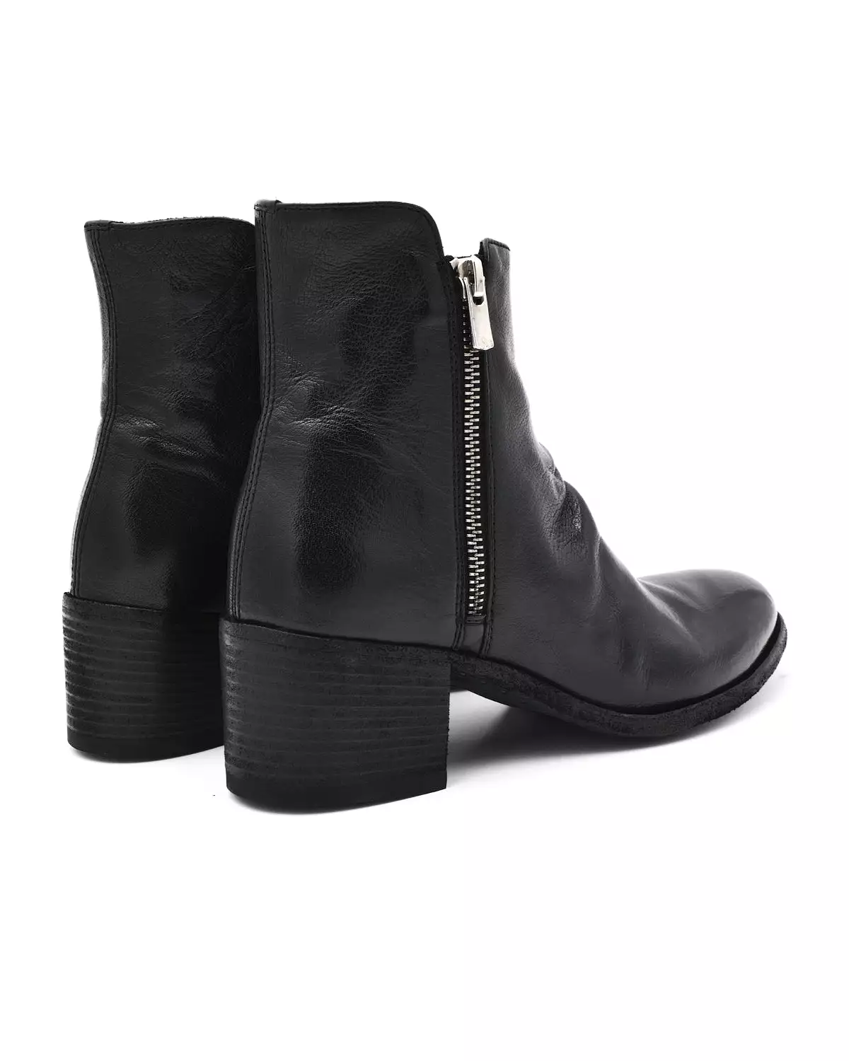 Officine Denner Black Double Zip Mid Heel Boot