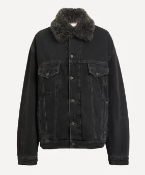 Oversized Shearling Collar Denim Jacket