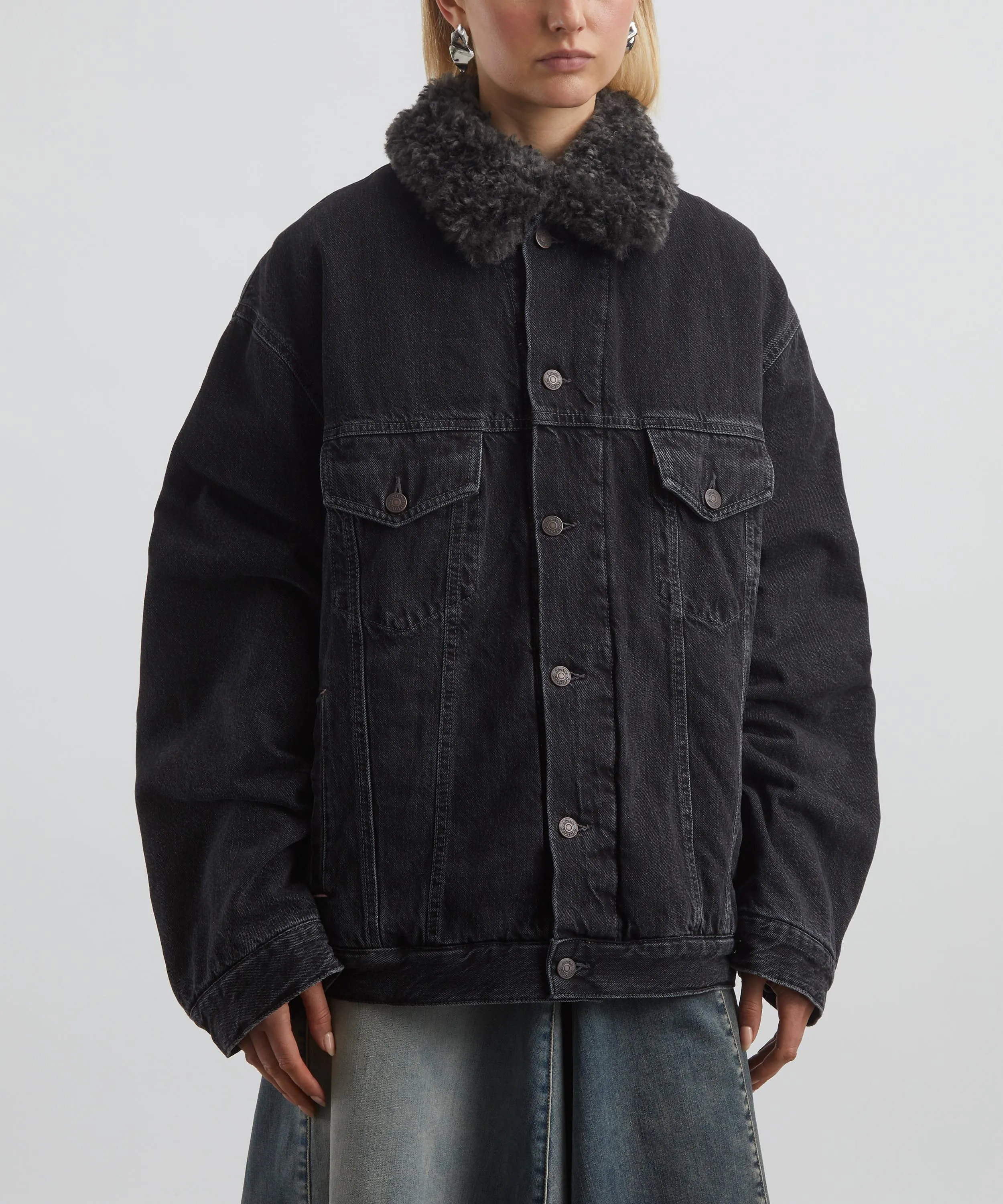 Oversized Shearling Collar Denim Jacket