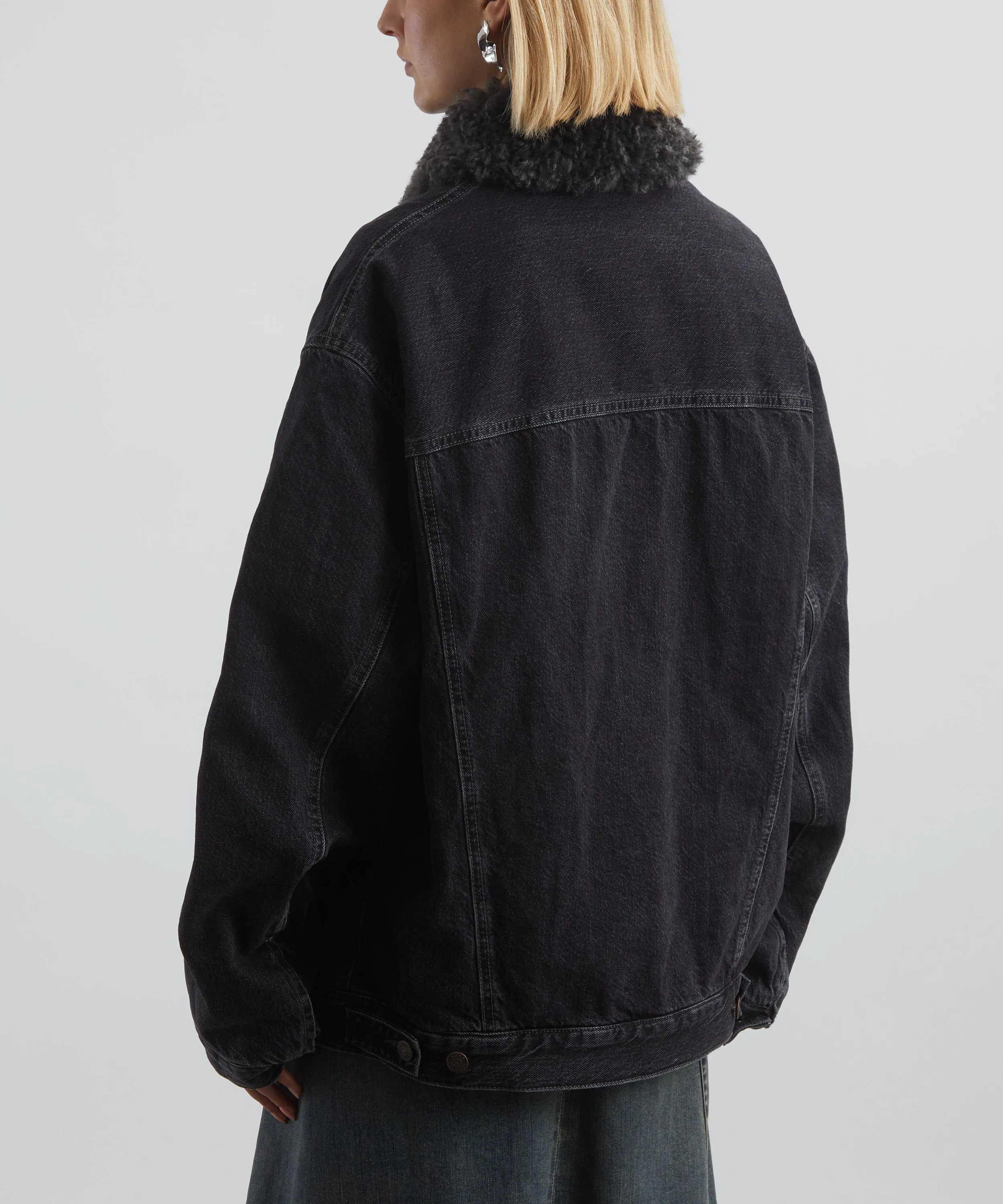 Oversized Shearling Collar Denim Jacket