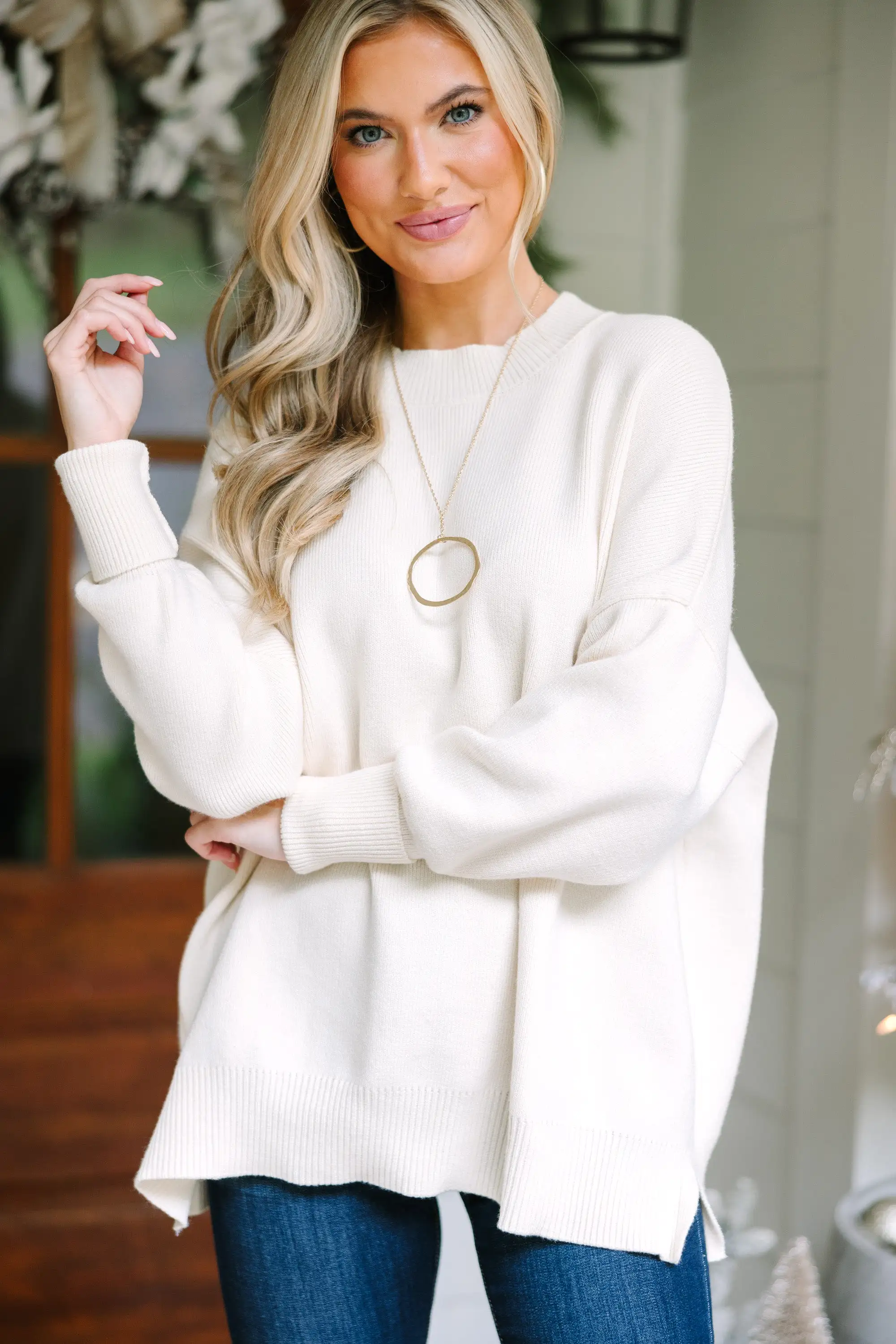 Perfectly You Cream White Mock Neck Sweater