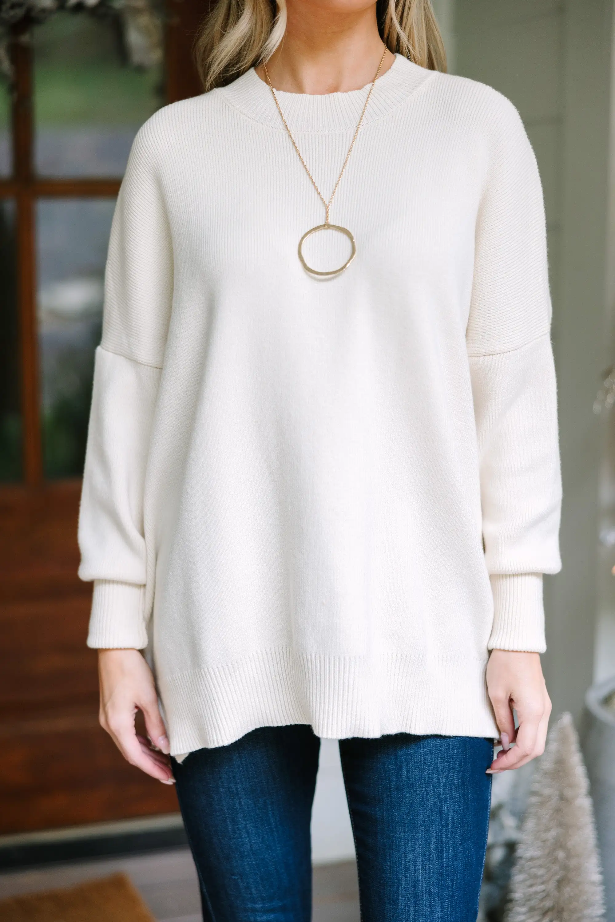 Perfectly You Cream White Mock Neck Sweater