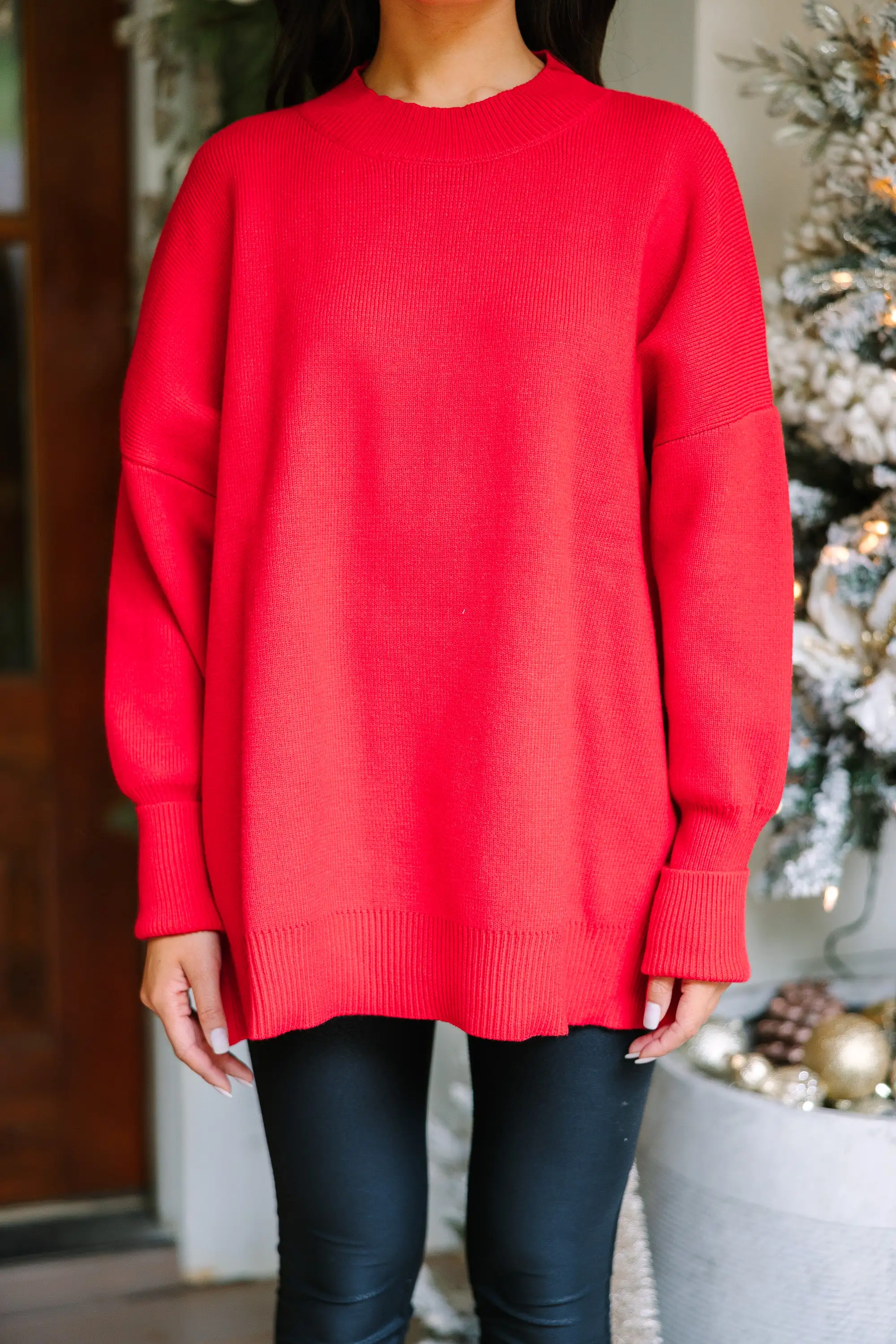 Perfectly You Red Mock Neck Sweater