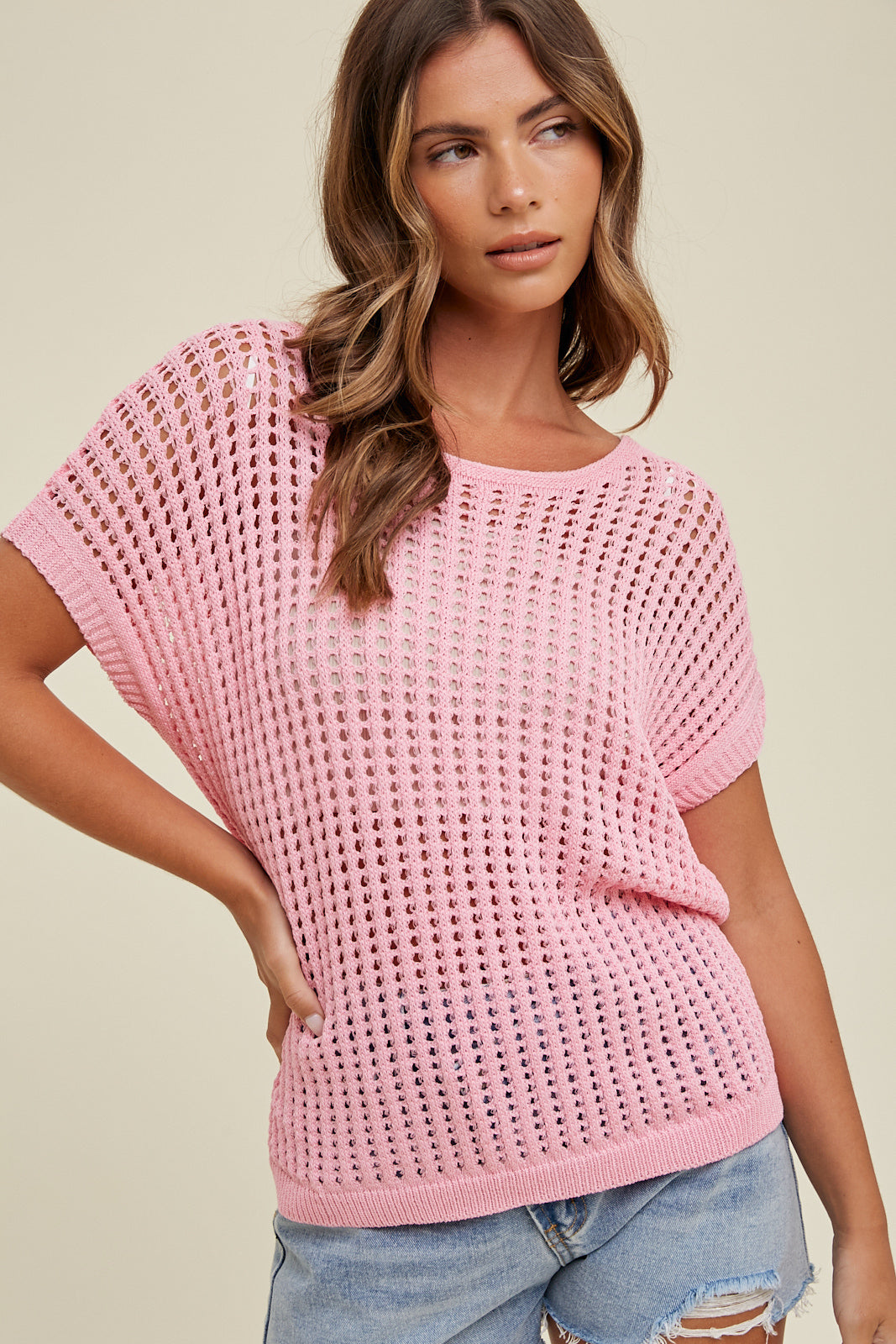 Pink Drop Shoulder Sweater