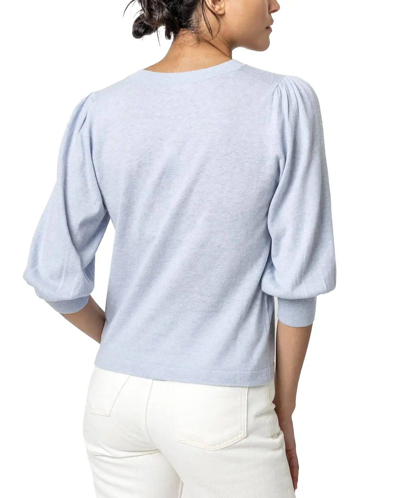 Puff Sleeve V-Neck Sweater (Hydrangea)