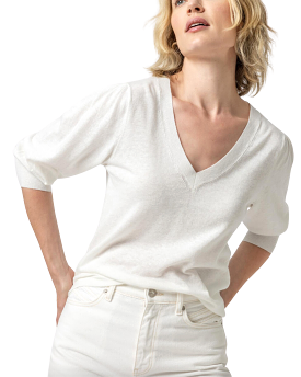 Puff Sleeve V-Neck Sweater (Linen)