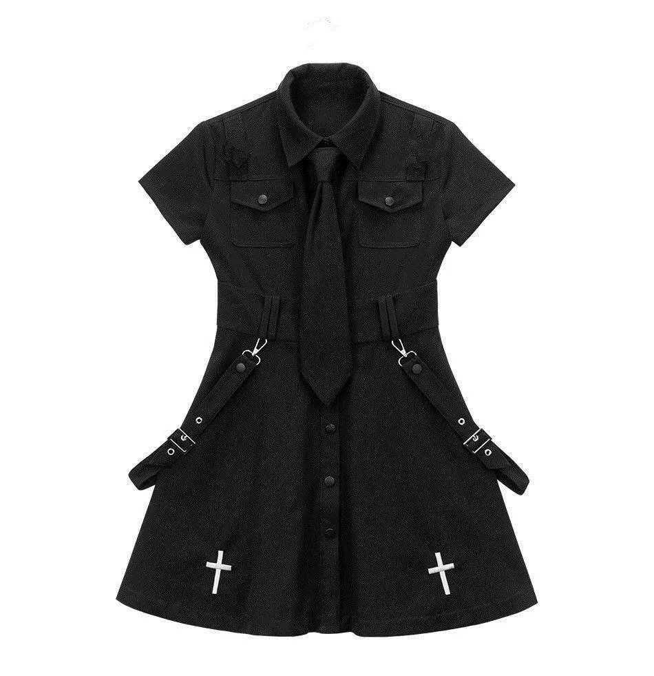 Punk Gothic Mini Dress Short Sleeve