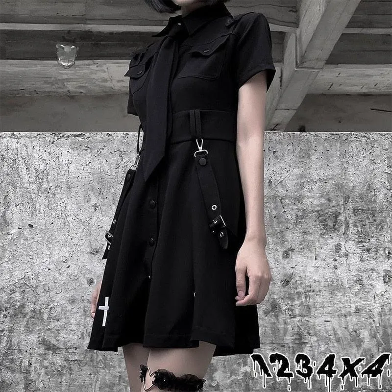 Punk Gothic Mini Dress Short Sleeve