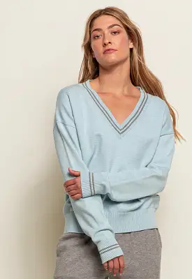 Red Haute - V-Neck Sweater Grey Blue