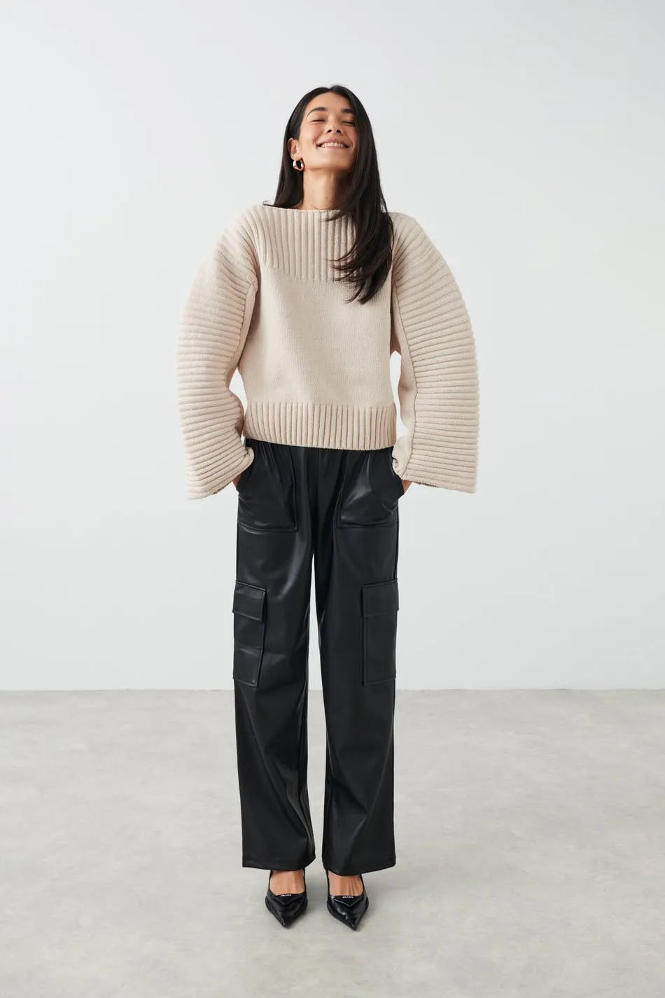 Rib boatneck knit sweater