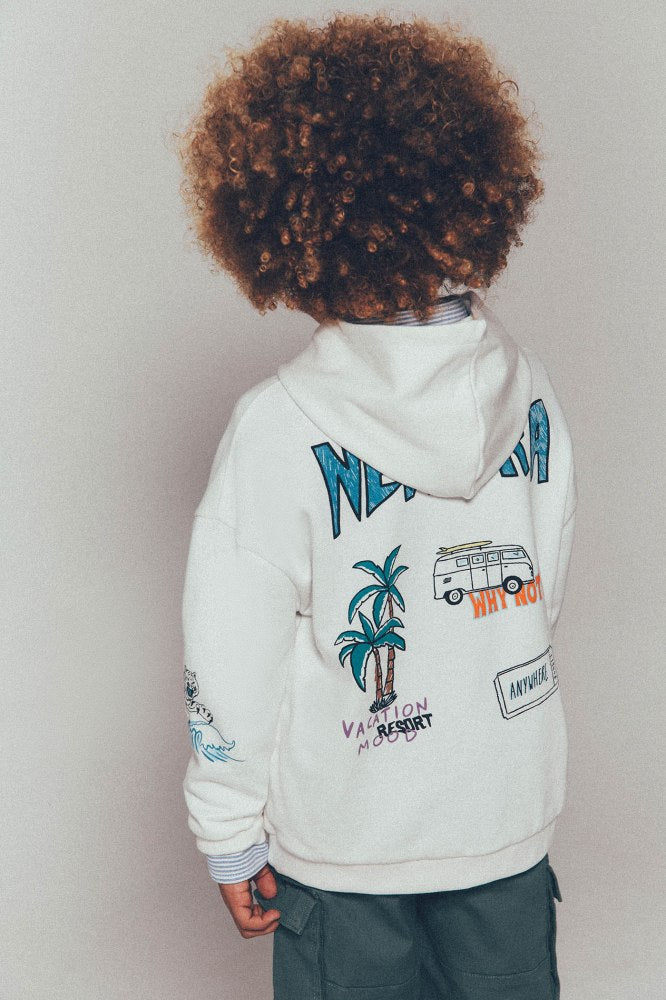 Shark Print Hoodie - White