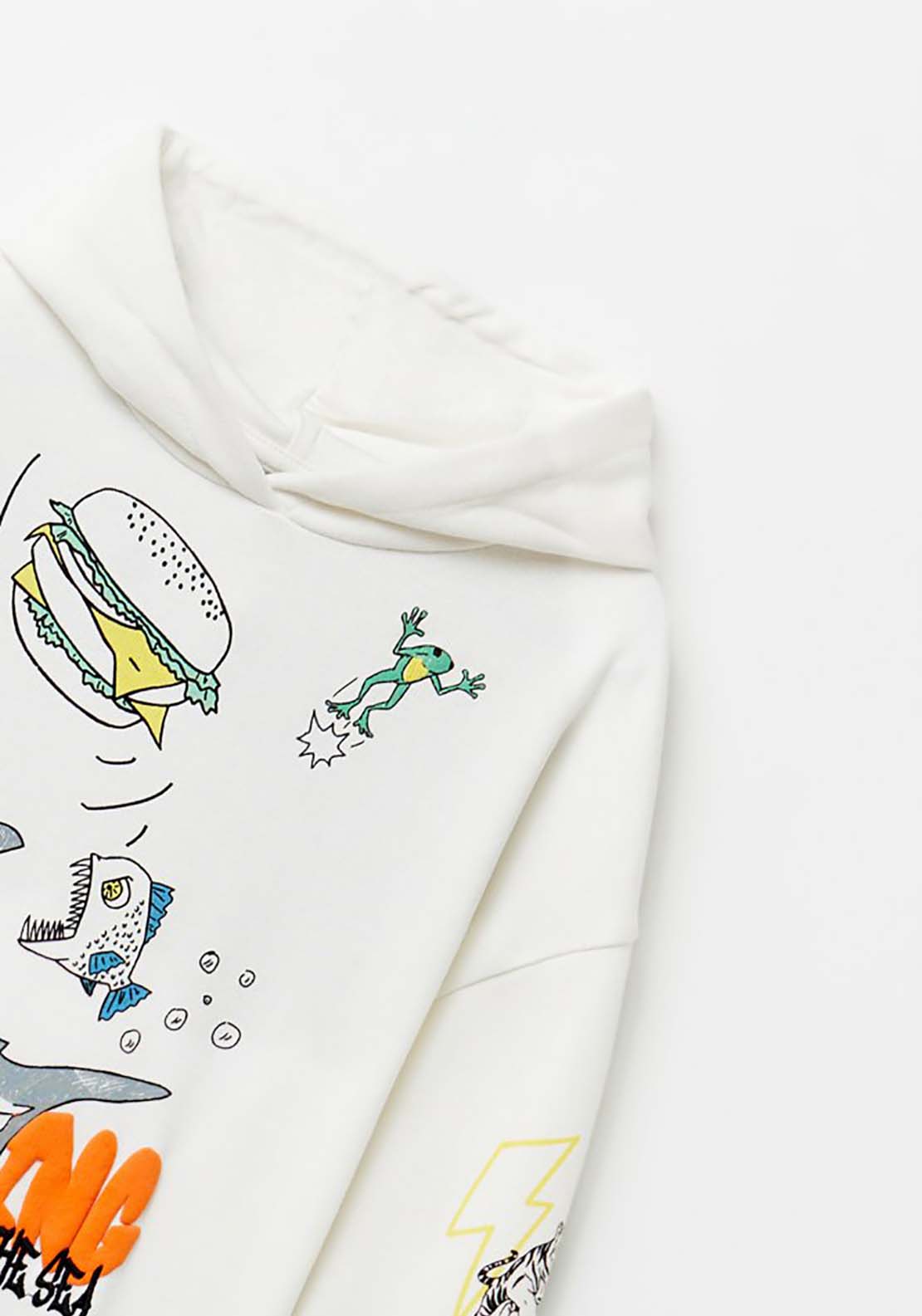 Shark Print Hoodie - White