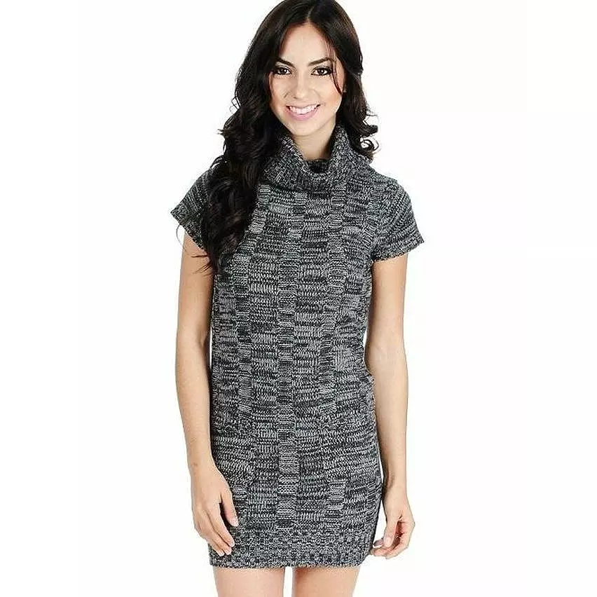 Short sleeve cowl neck sweater dress