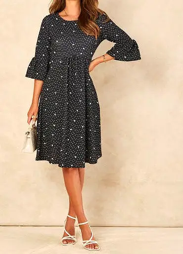 Signage Flute Sleeve Star And Spot Printed Skater Dress